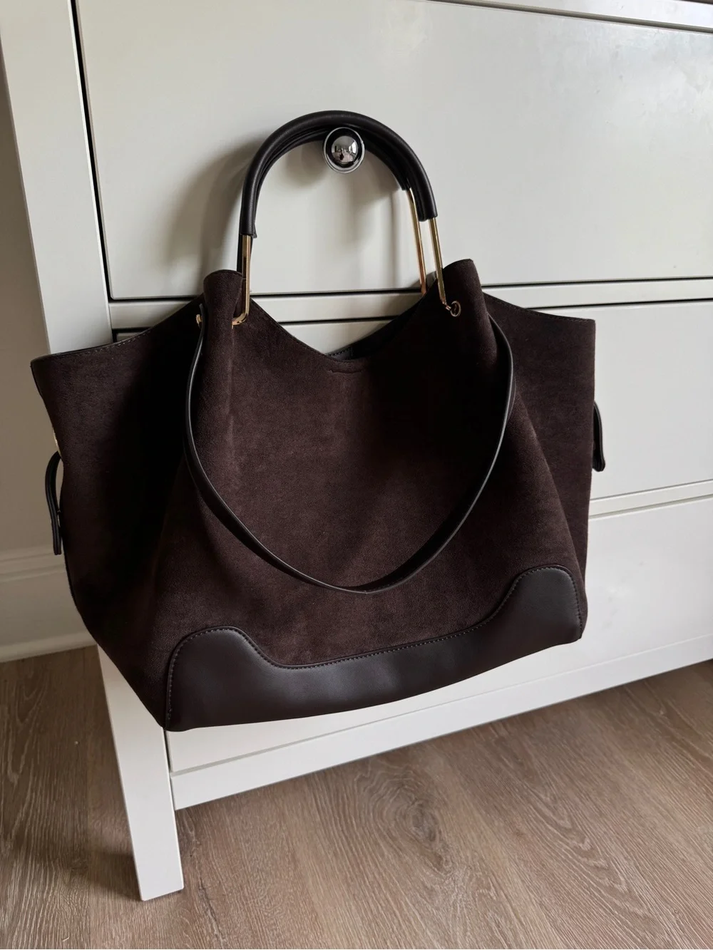Sondra Roberts Dark Brown Suede & Leather Tote - Picture 1 of 5
